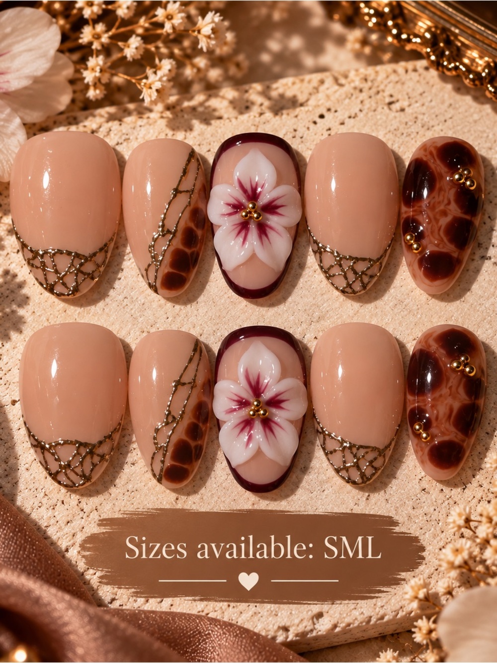 🤎 Mocha Blossom Press-On Nails 🤎